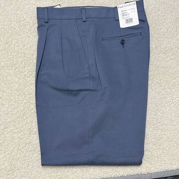 Paul Fredrick Cotton Stretch Twill Pants Blue Men’s 40x30 NWT - Picture 1 of 7